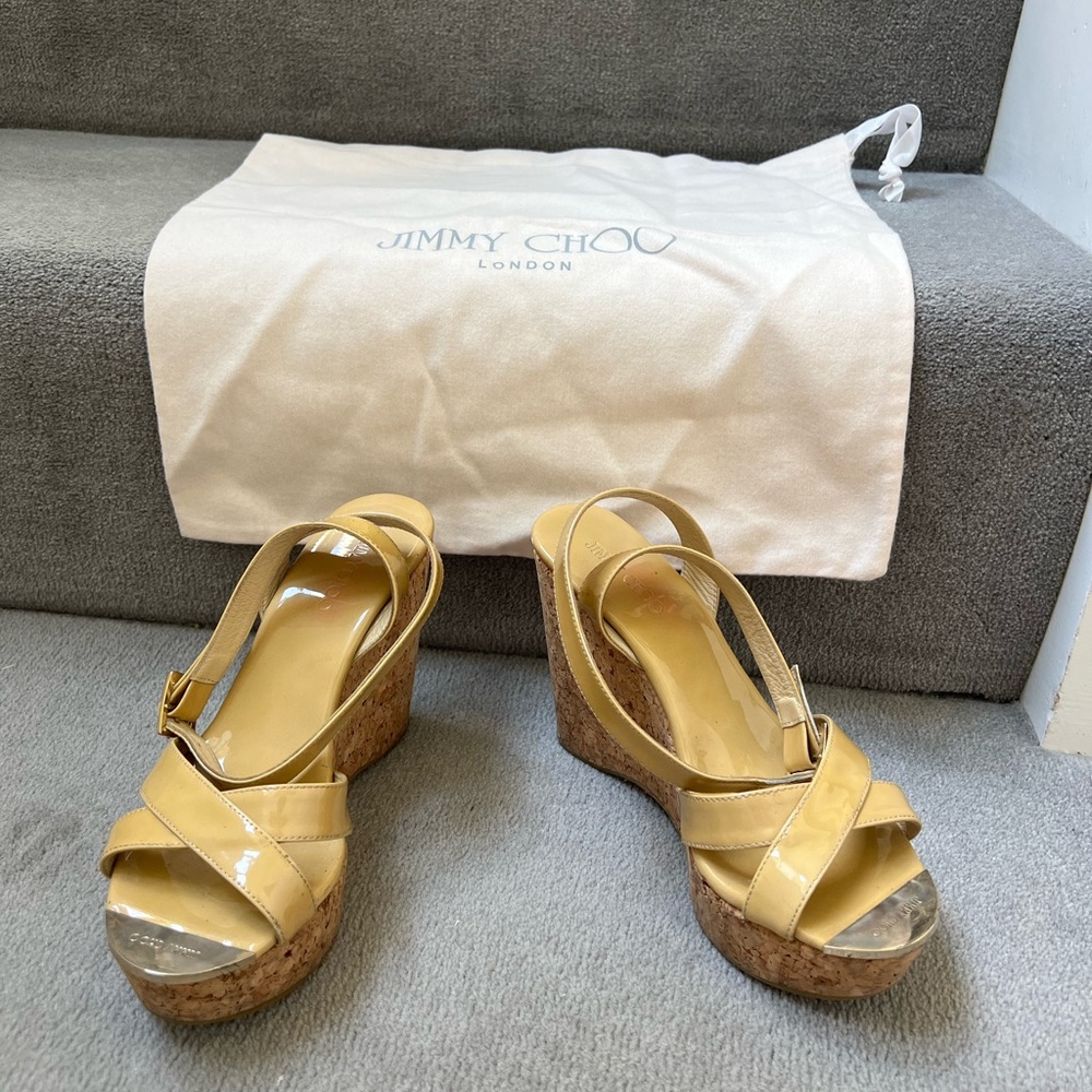 Jimmy Choo Nude Wedge Sandals